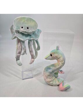 Ty Beanie Babies Tie Dye Ocean Animals Goochy the Jellyfish & Neon the Seahorse